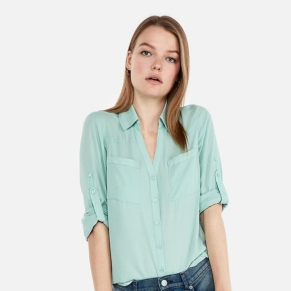 Express Mint Green The Portofino Shirt Long Sleeves EUC - Picture 3 of 11
